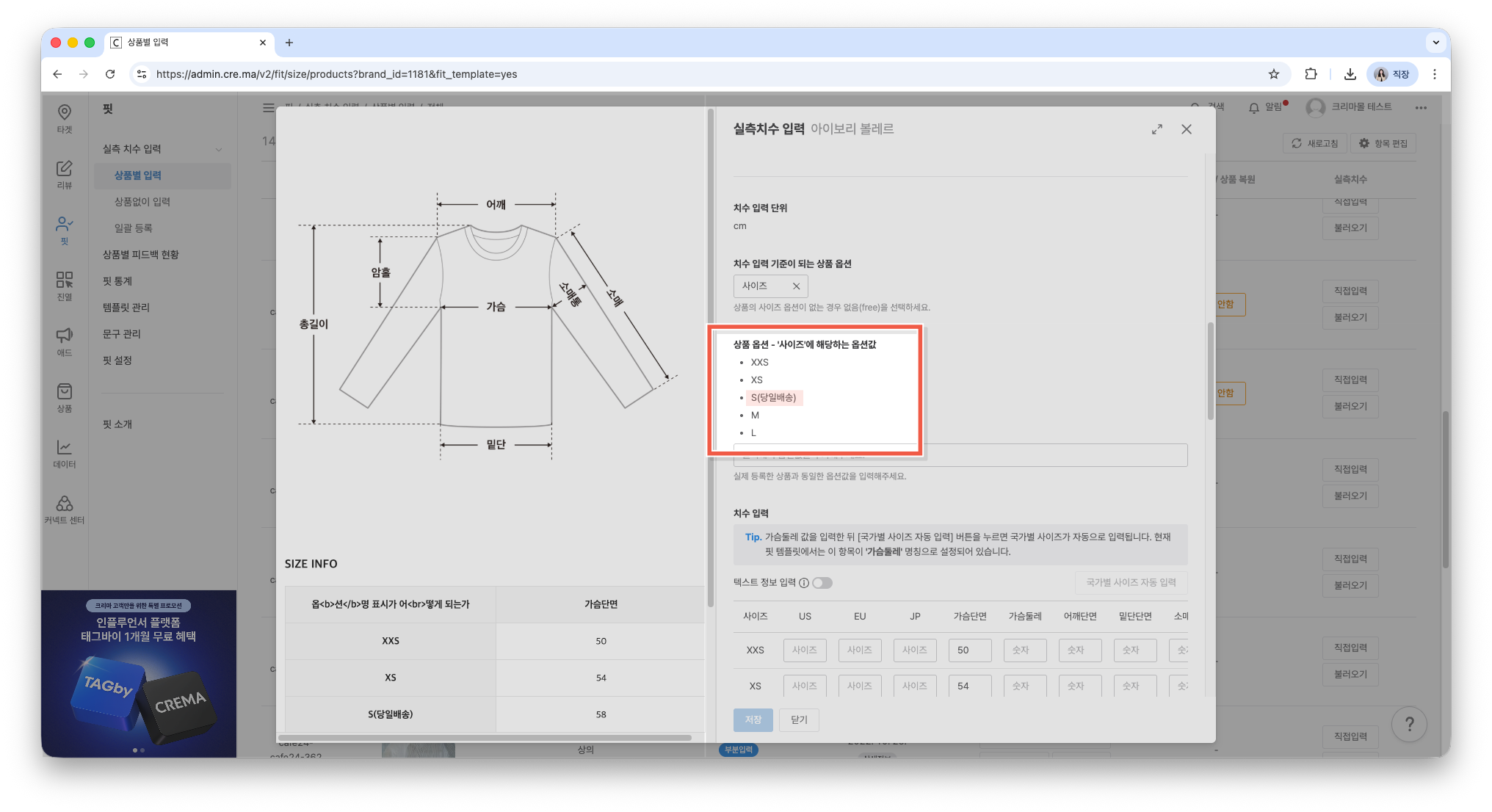 상품 옵션에 '(당일배송)' 문구가 포함되어 표시되는 예시 화면