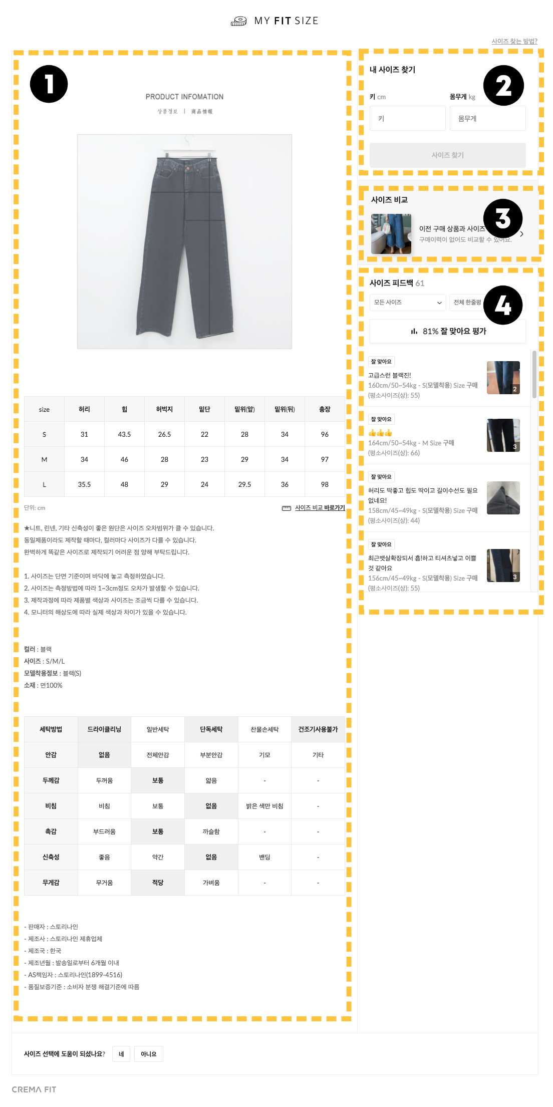 크리마 핏 위젯 모듈 구성 예시